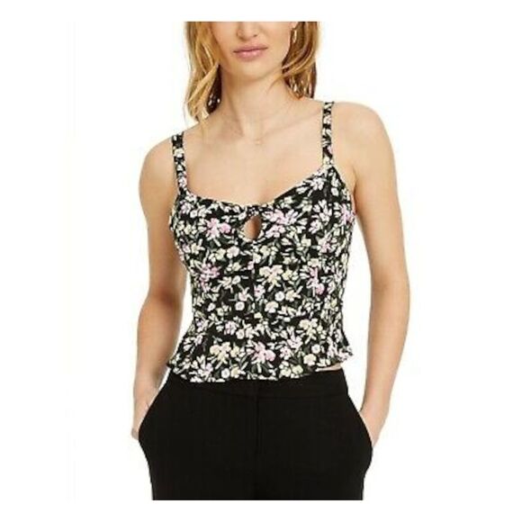 BAR III Tops - BAR III Womens Black Floral Spaghetti Strap Square Neck Top Size: L